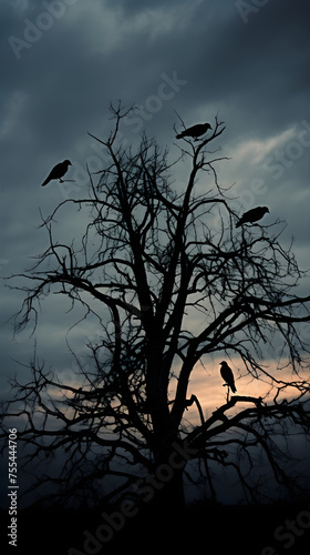 Enigmatic Silhouettes: A Murder of Crows Against A Stormy Sky