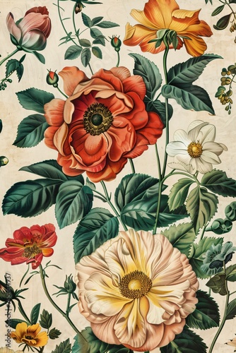 Vintage botanical illustration floral pattern