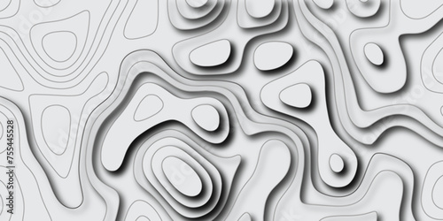 Modern Terrain topographic map. Mountain contour height lines background. paper texture Imitation of a geographical map shades. Black and white abstract background vector. 3D waves. Marble texture.