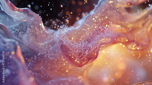Glittering particles suspended in a translucent liquid, swirling and morphing into ephemeral shapes with each movement.