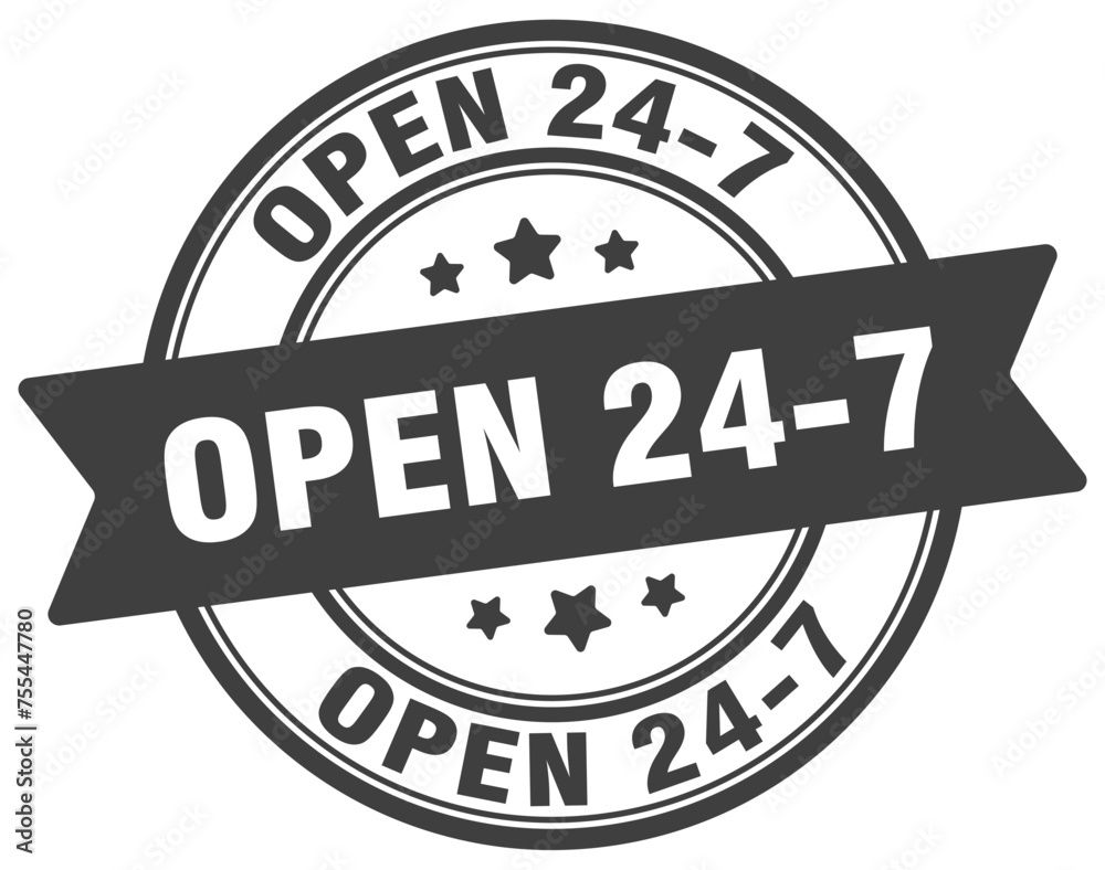 open 24 7 stamp. open 24 7 label on transparent background. round sign
