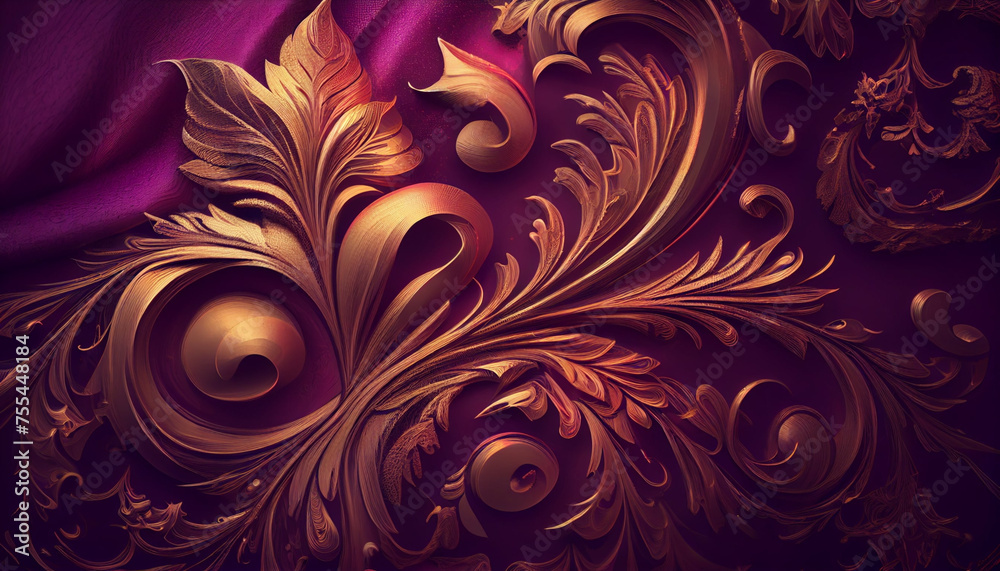 Abstract detailed wavy fabric 3D pattern, beautiful floral shapes, close-up. Dark silk composition. Generative AI Abstract detailed wavy fabric 3D pattern, beautiful floral shapes, close-up. Dark silk composition. Generative AI