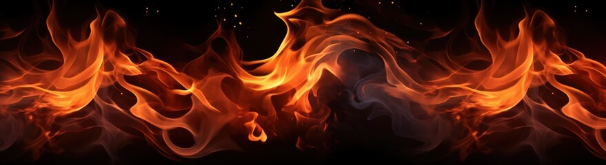 Fire flames border on black background