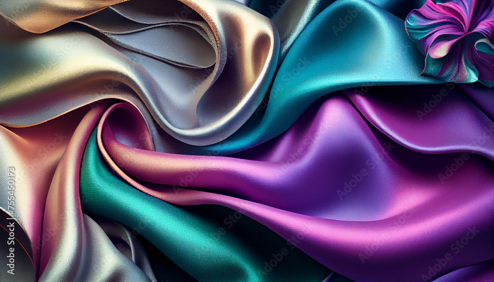 Fototapeta premium Abstract beautiful silky chiffon texture, luxury liquid wavy satin cloth, soft fabric. Generative AI