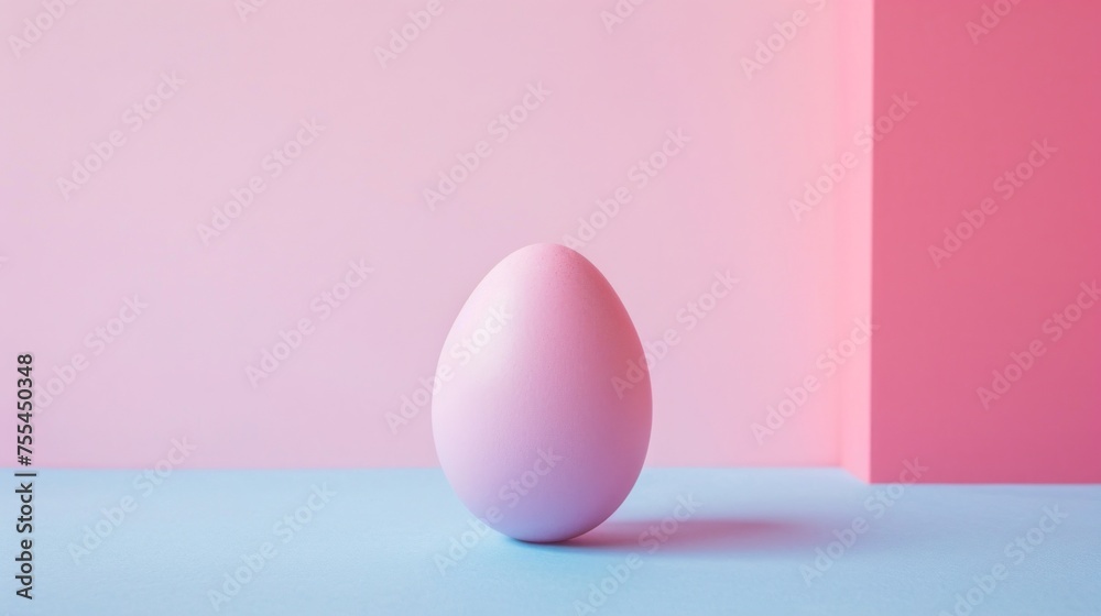 Pastel Pink Easter Egg on Blue and Pink Background