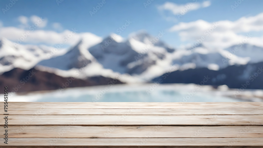 Empty space for product presentation with ice mountain background