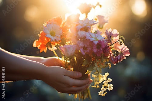  Sunset Hands Offering Wildflowers © Rafiqul