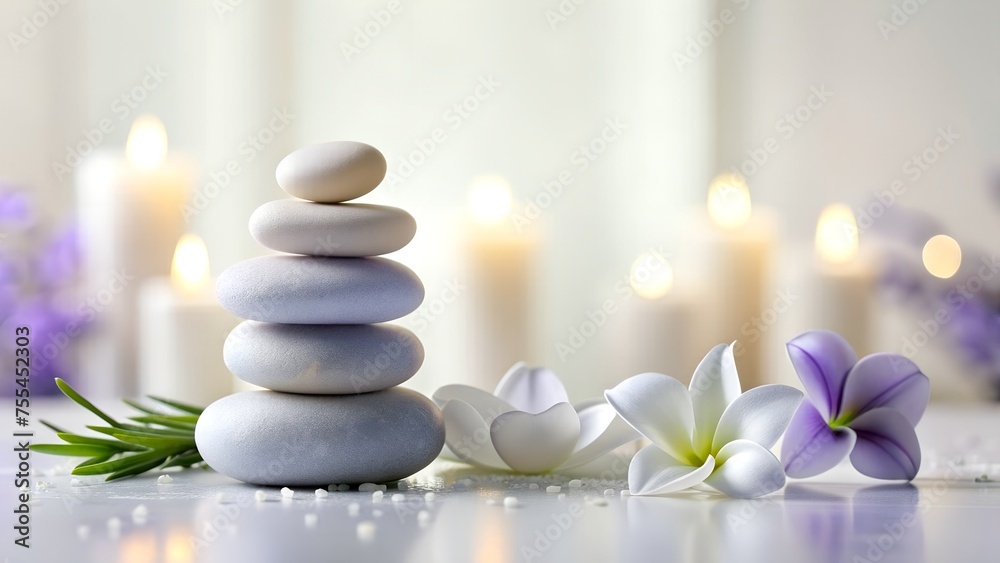 Zen Spa Balance with Stacked Stones and Frangipani Blooms in Serene Light. Peaceful Zen Balance with Stacked Pebbles and Frangipani Blossoms in Soft Light Zen Spa Balance with Stacked Stones and Frangipani Blooms in Serene Light. Peaceful Zen Balance with Stacked Pebbles and Frangipani Blossoms in Soft Light