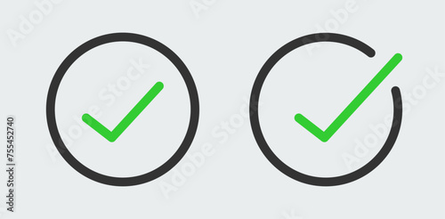 Checkmark icon set. Tick or check mark symbols. Vote, success, ok, done.