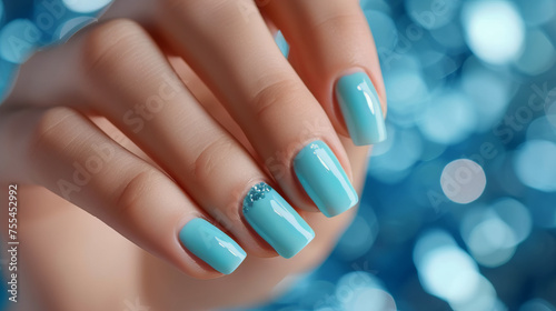 Turquoise Manicure with Rhinestone Accent