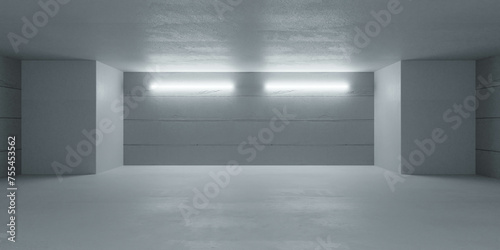 Empty room with white walls and lights 3d render illustration