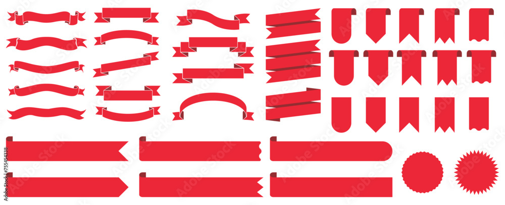Set of red banner ribbon color. Flat bookmark sale tag website decorative design vector.
