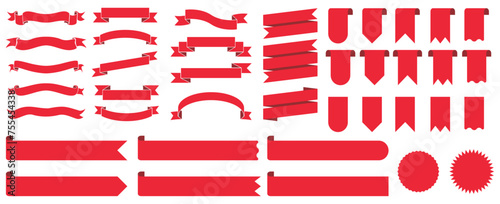 Set of red banner ribbon color. Flat bookmark sale tag website decorative design vector.