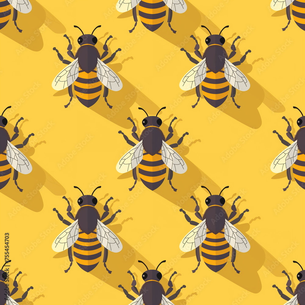 bees seamless on yellow background bees seamless on yellow background