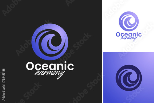 Oceanic harmony logo featuring a wave and mortar pestle design. Perfect for harmony companies specializing in marine based products.