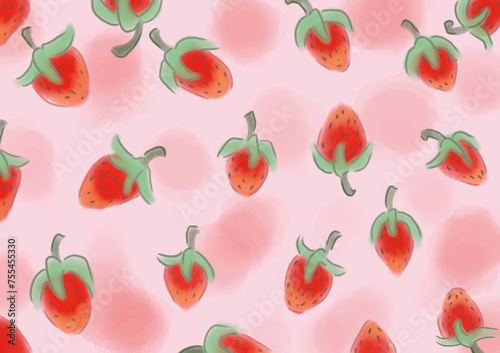 Fototapeta Naklejka Na Ścianę i Meble -  strawberries wallpaper, fruits, icon, full color ilustration