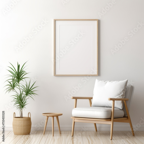 Blank Frame Above Armchair with Houseplants