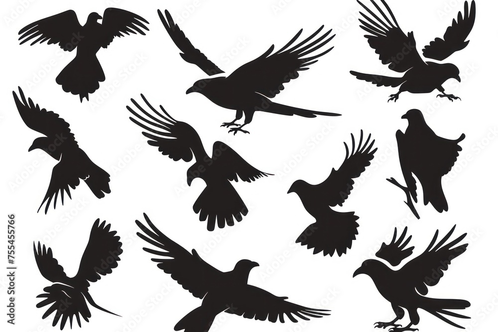 Obraz premium black birds silhouette on white background