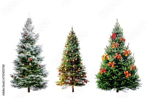 three christmas trees are lined up against white backgrounds