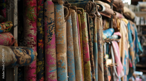 Textile Rolls in Industrial Fabric Warehouse © Natalia Klenova