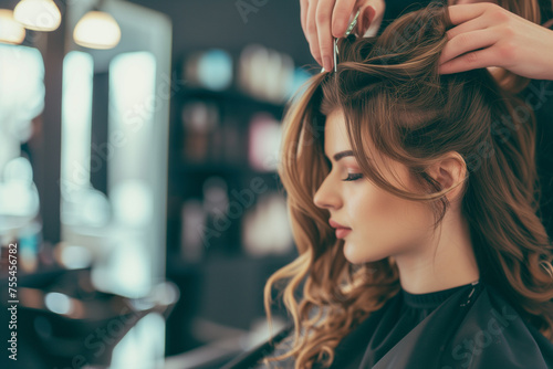 woman getting her hair cut in hair stylist salon