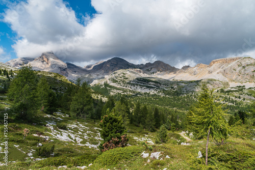Gran Fanes valley with peaks above in the Dolomites