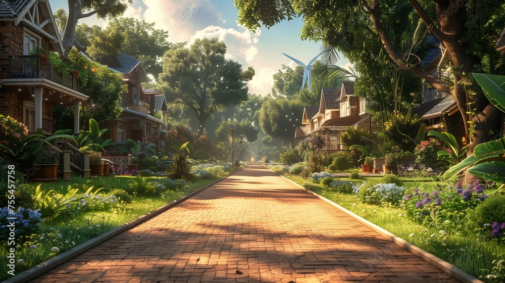 Obraz premium Showcases a dynamic, efficient renewable energy landscape,homes and businesses operate seamlessly with clean energy. Generative AI