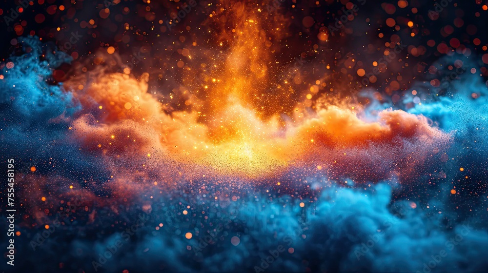 Naklejka premium Abstract background with colorful explosions of particles, matte finish, sharp focus, Ai Generated.