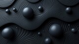 Abstract banner design with black 3D spheres, rubber bubbles, and stripe patterns, Ai Generated.