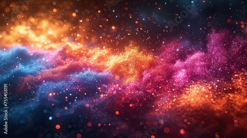 Abstract background with colorful explosions of particles, matte finish, sharp focus, Ai Generated.