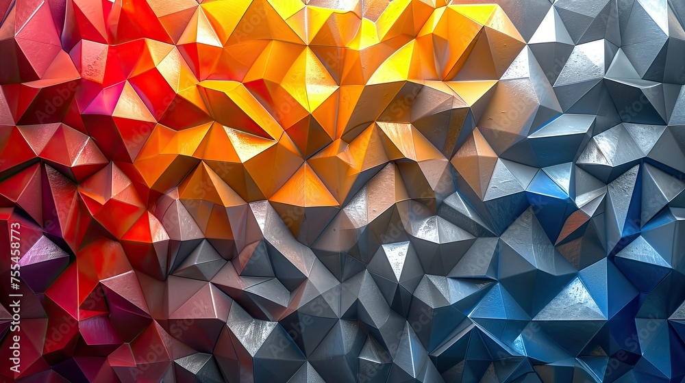 Stylish 3D triangle polygon texture with glossy shadow and symmetry, Ai Generated. - obrazy, fototapety, plakaty 