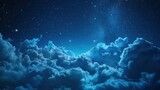 The sky is filled with clouds and stars. The stars are scattered throughout the sky, with some closer together and others further apart.