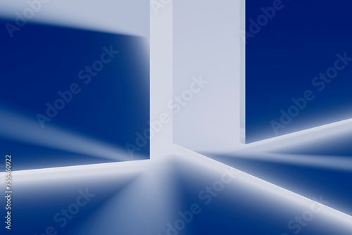 Illuminating light coming from open blue door photo