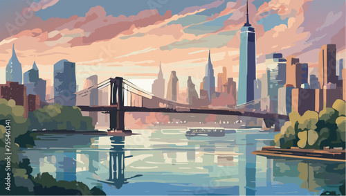 New York city skyline panorama at sunset