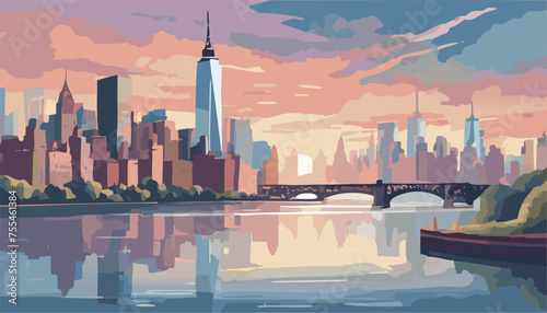 New York city skyline panorama at sunset