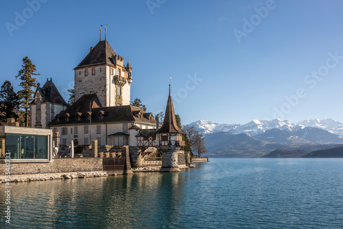 Switzerland, Bern Canton, Thun,OberhoffenCastle on shore of lake Thun photo