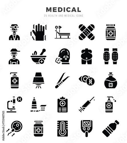Simple Set of MEDICAL Related Vector Glyph Icons.