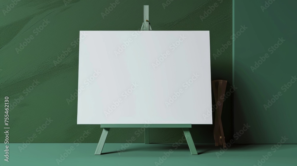 Background with blank canvas on wooden table over green background Background with blank canvas on wooden table over green background