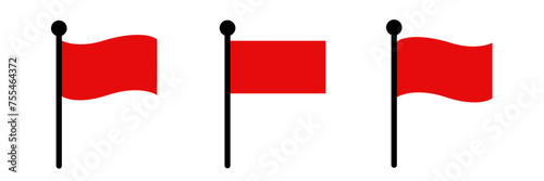 Set of waving red flag icons