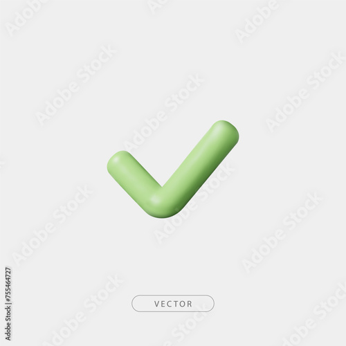 3d green checkmark icon. Valid or validated, verified label or certified symbol. Isolated on white background. 3d Approval or success icon. Vector illustration
