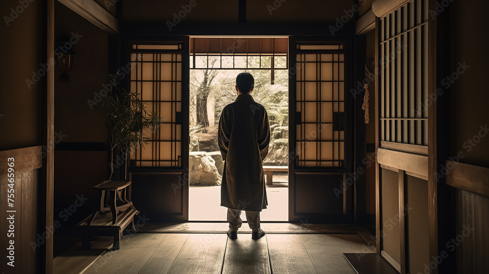 Man Standing in Front of Dark Room Doorway Man Standing in Front of Dark Room Doorway
