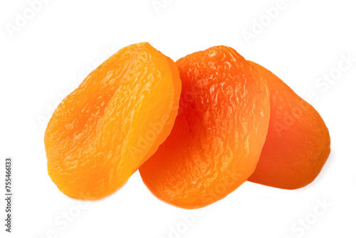 Dried apricots close-up on a white background.