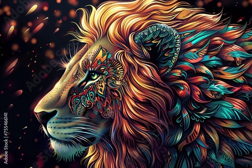 Lion Colorful Animal Tropical Wildlife Generative AI