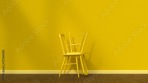 3D render of two stacked yellow chairs photo
