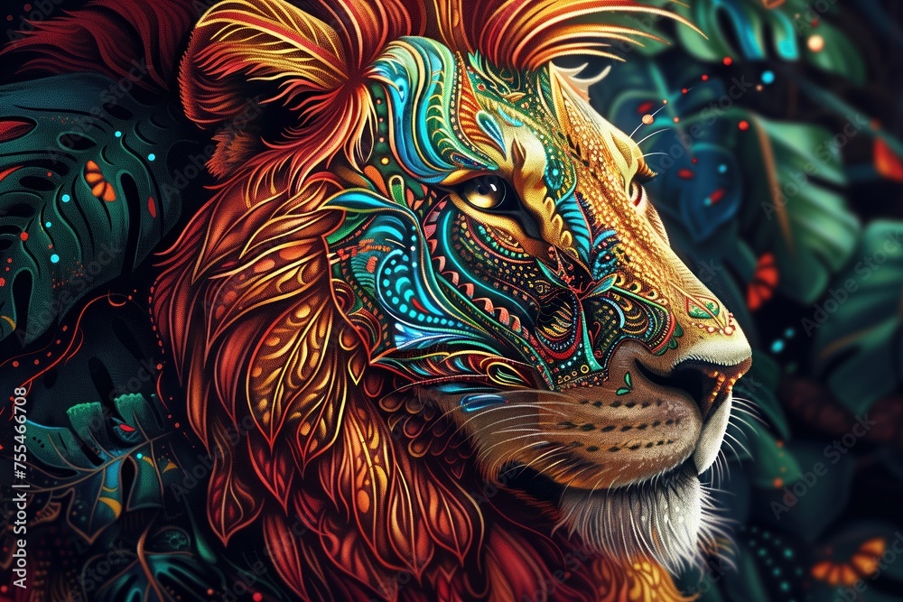 Lion Colorful Animal Tropical Wildlife Generative AI