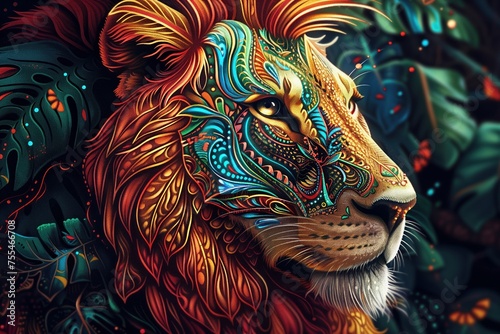 Lion Colorful Animal Tropical Wildlife Generative AI