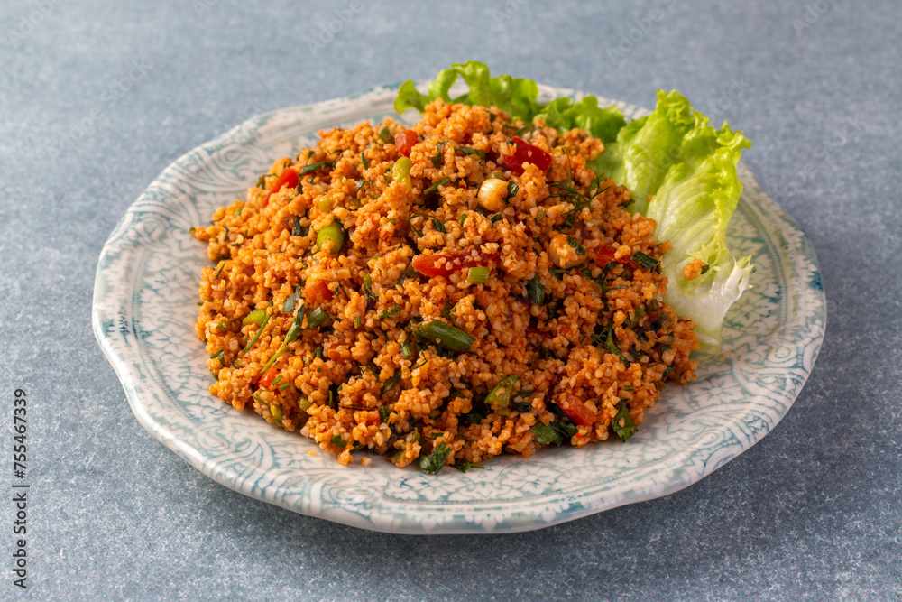 Traditional delicious Turkish foods: bulgur salad - kisir