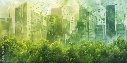 Green cityscape illustration blending with nature.