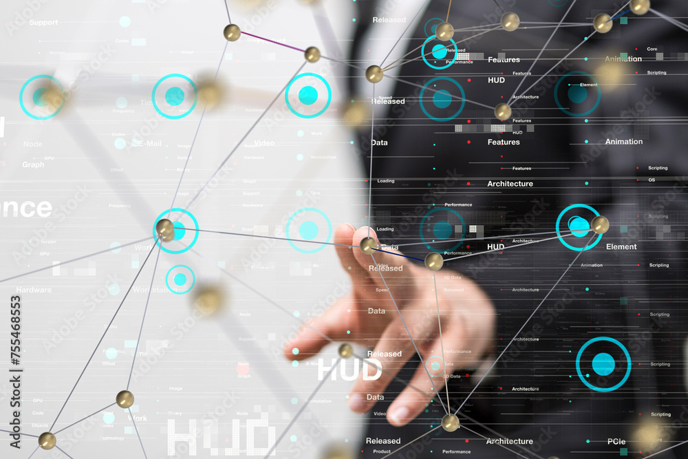 Neural network 3D illustration. Big data and cybersecurity Neural network 3D illustration. Big data and cybersecurity