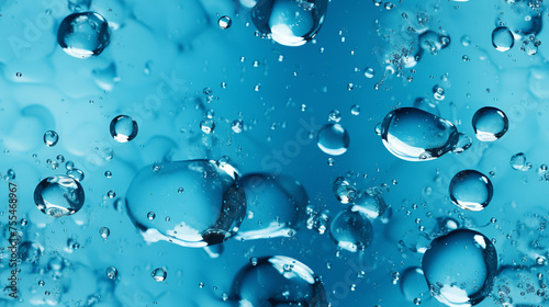 Capture abstract shapes formed by frozen motion of water bubbles on a blue backdrop